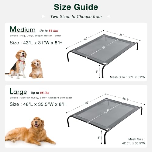 Love's cabin Elevated Dog Bed, Large Cooling Raised Pet Bed with Heavy-Duty Teslin Mesh, Durable Outdoor Dog Cot for Large Dogs, Breathable & Easy to Clean, 48"L x 35"W x 8"H - color: Grey