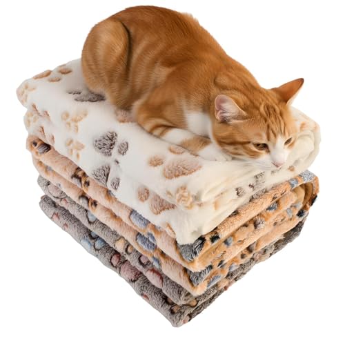 Three Piece Pet Blanket Set for Dogs Cats Soft Comfy Puppy and Kittens Bed Blanket Fluffy Fleece Pets Throw with Cute Patterns (Small 24x16 inch, Colored Paws) - color: Colored Paws, size: Small-24x16 inch
