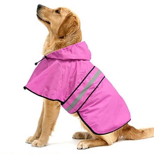 Reflective Dog Rain Coat - Waterproof Adjustable Pet Rain Jacket, Lightweight Dog Hooded Poncho Raincoat for Small to X- Large Dogs and Puppies (Pink, Large) - color: Pink, size: Large