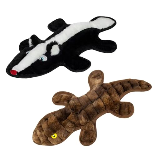 No Stuffing Dog Squeak Toys, 2 Pack Chew Toys with Crinkle to Keep Them Busy, Plush Puppy Teething Toys for Indoor & Outdoor Play, Best Birthday Gift for Large Breed - color: Black, dark brown
