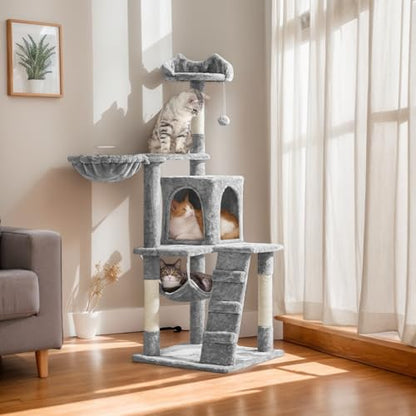 Yaheetech | 54in Cat Tree | Multi-Level Cat Tower w/Spacious Perch, Cozy Condo and Hammock, 3 Scratching Posts, Interactive Toy | Sturdy Pet Furniture | for Indoor Kittens to Large Cats | Light Gray - color: Light Gray