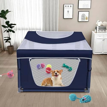 42 × 42 inch Dog Playpen with Pee Pad, Soft Puppy Playpen, 25 Height Pet Playpen for Small Dogs and Small Animals, Dog Fence Indoor, Play Yard with Zipper Door - color: Royal Blue, style: 42inch Dog Playpen with Top and Pee Pad