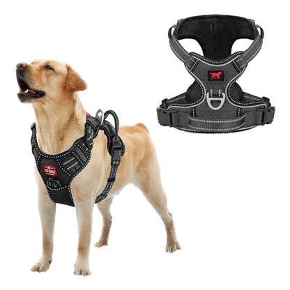Tuff Pupper No Pull Easy Walk Dog Harness | Heavy Duty Pet Vest | Front & Back Leash Clips | Strong Safety Handle | Reflective Anti Pull Vest | Comfortable Padded Escape Proof Harness (Large, Black) - color: Epic Black, size: Large (Neck: 18-26" , Chest:
