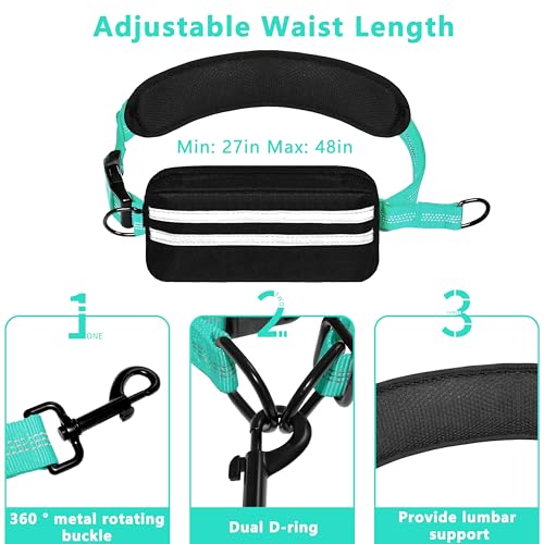 Hands Free Dog Leash with Zipper Pouch, Running Waist Leash for Dog Walking, Adjustable Waist Belt for Large Dogs, Reflective Bungee Design with Two Handle for Hiking, Training, Teal - color: Teal