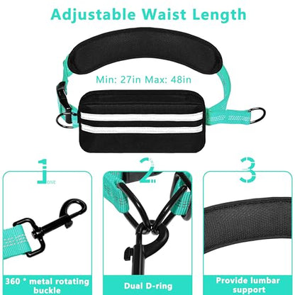 Hands Free Dog Leash with Zipper Pouch, Running Waist Leash for Dog Walking, Adjustable Waist Belt for Large Dogs, Reflective Bungee Design with Two Handle for Hiking, Training, Teal - color: Teal