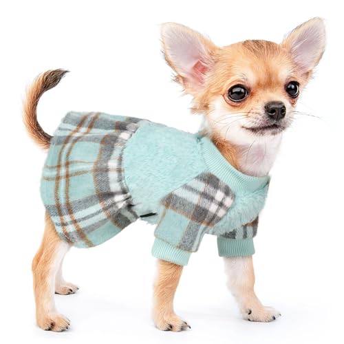 Dog Sweater for Small Dogs Girl Boy Winter Dog Sweater Dress, Puppy Clothes Pet Clothes Shih Tzu Wedding Birthday Plaid Dresses Holiday Festival Outfits, Turquoise, XXS - color: Turquoise, size: XX-Small (Chest 11in )