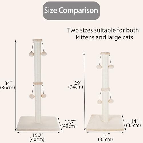 Dimaka 29'' Cat Scratching Post, Natural Sisal Rope Scratch Post with 4 Teasing Toy Balls for Large Cats (Beige) - color: Beige