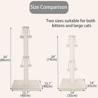 Dimaka 29'' Cat Scratching Post, Natural Sisal Rope Scratch Post with 4 Teasing Toy Balls for Large Cats (Beige) - color: Beige