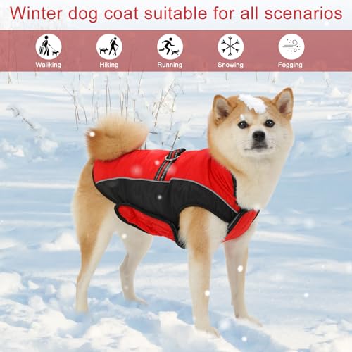 Dog Coat, Water-Resistant Dog Clothes, Warm Fleece Lining Dogs Coats, Winter Windproof Dogs Jackets with Reflective, Pet Vest for Small Medium Large Pets - 1 PCS - color: Dark Red, size: 2xl ( 70+ Lb | 23.62"neck Girth )