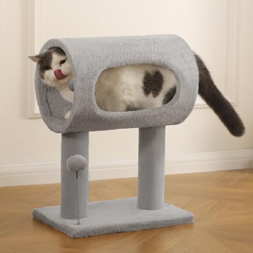 Cat Craft Scratching Post 20.5" Cat Tree with Tunnel Carpet Cat Tower Kitten Tree Cat Tree with Hanging Ball for Indoor Cat, Grey - color: Light Grey