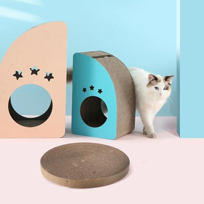 PRETYZOOM Replaceable Cat Scratching Pad Refill, Round Corrugated Cardboard Scratch Board, Reusable Indoor Cat Scratcher for Kitten Furniture Protection