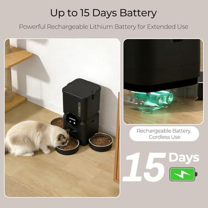 Automatic Cat Feeder for 3 Cats with Slow Feed, 6L Smart WiFi Pet Feeder, 2.4G & 5G Dual-Band, Battery Powered with 15-Day Battery Life, for Cats & Small Dogs (Black) - color: Black