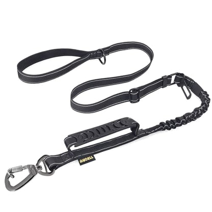 AUBELL Tactical Dog Leash Heavy Duty,4-6ft Reflective Strong No Pull Bungee Leash for Medium Large Dogs with Comfortable Padded Double Handle,Car Seat Belt,360 Degree Rotating Carabiner,Black - color: M/L-Black(4-6FT)