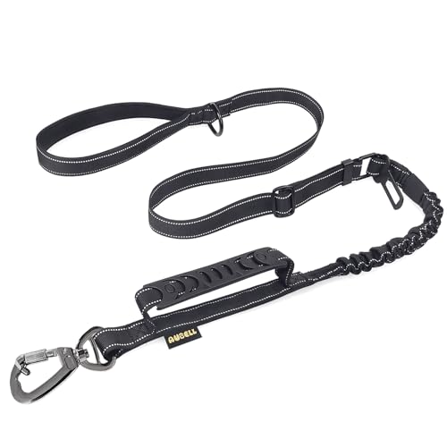 AUBELL Tactical Dog Leash Heavy Duty,4-6ft Reflective Strong No Pull Bungee Leash for Medium Large Dogs with Comfortable Padded Double Handle,Car Seat Belt,360 Degree Rotating Carabiner,Black - color: M/L-Black(4-6FT)