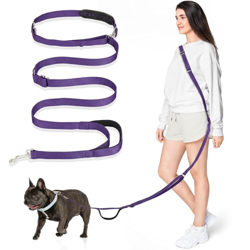 Hands Free Dog Leash, 8.5ft Adjustable Hands Free Leash for Medium Dogs, Versatile Handheld Crossbody Waist Lead with 3 Rings, Easy Adjust for Running Jogging Walking, Sponge Handle, Purple - color: Purple, size: 8.5ft