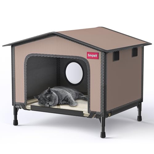 SOVPAI Outdoor cat House, Waterproof cat House for Stray Pets, Suitable for Outdoor/Indoor Cats, Easy to Assemble and Clean, Suitable for Multiple Pets and Large Cats (Brown, M 19 * 13 * 14.8) - color: Brown, size: M（19*13*14.8）