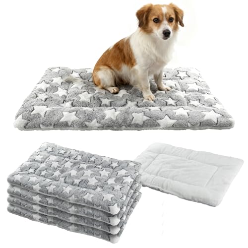 4 Pcs Dog Bed Mat Crate Pad Reversible Mat Machine Washable Bed Star Pet Sleeping Kennel Pad for Crate for Small, Medium, Large Dog(16 x 24 x 1.2 Inch,Gray)