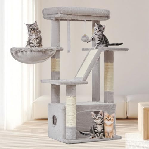 Taoqimiao Cat Tree,38.2-Inch Cat Tower for Indoor Cats,Suitable for Kittens with Luxurious cat condo with Adjustable Baskets and Luxurious Perch Light Gray MS029SW - color: Light Gray, size: 38.5 Inches