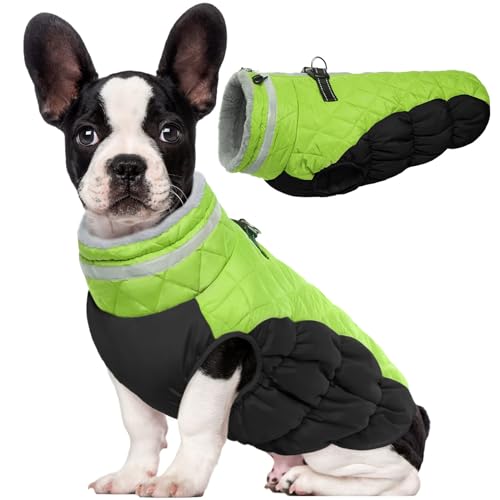 Lelepet Dog Coat Warm Dog Winter Coat Waterproof Dogs Jacket with Harness Built in Reflective Pet Fleece Vest Zip-Up Cold Weather Coats for Small Dogs Turtleneck & Windproof Coats Chihuahua Lime XS - color: Lime, size: X-Small