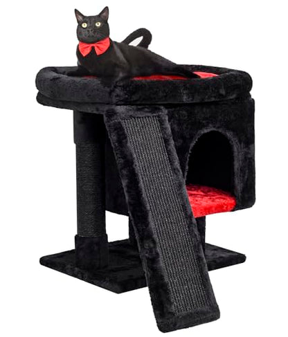 SYANDLVY Gothic Cat Tree with Coffin Bed for Indoor Cats, Cat Tower with Scratching Post, Modern Activity House for Large Cats, Condo with Board, Kittens Cave - color: Black & Red