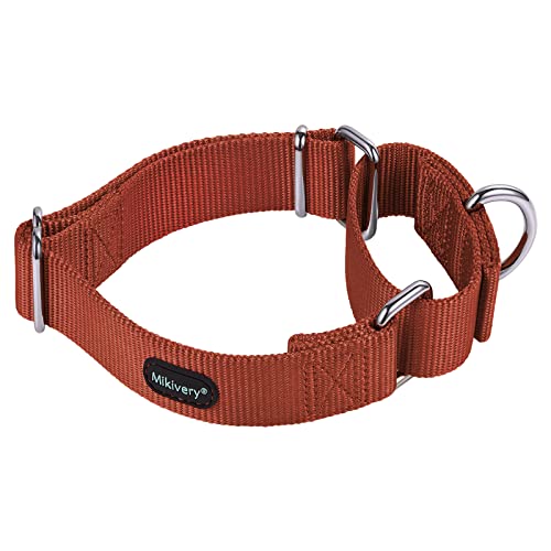 Mikivery Martingale Dog Collar Nylon Adjustable and Safety Training Colourful Comfortable Metal Buckle Pet Collars for Small Medium and Large Dogs(Brick Red,M) - color: Brick Red, size: M