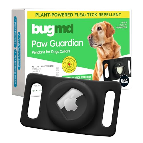 BugMD Paw Guardian Flea and Tick Prevention Pendant for Dogs with AirTag Holder | Plant-Powered Flea & Tick Control for Dog Collars Harnesses | Dog Tag with Air Tag Holder - Black - color: Black, size: 1 Pack