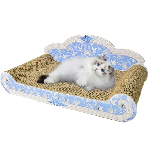 Luxury Cardboard Cat Scratcher Sofa Bed, Couch Shaped Cat Scratching Board, Cat Scratch Lounge with Catnip, Cat Scratcher for Indoor Cats(Floral) - color: Blue Floral