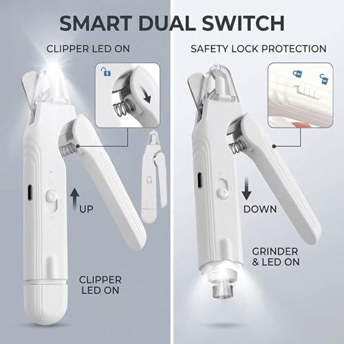 2-in-1 Dog Nail Grinder & Dog Nail Clippers Trimmers for Large Medium Small Dogs Cats Pets Claw Trimmer with LED Lights (White) - color: White