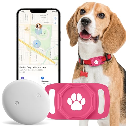 Smart Pet Tracker for Collar - Dog Trackers Pet Location Tracker with Holder, No Monthly Fee, Compatible with Apple Airtag Find My (iOS Only, Not for Android),Red - color: Red
