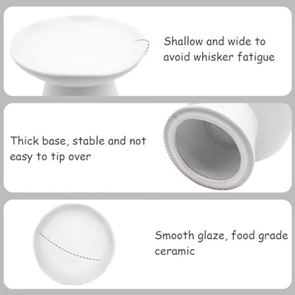 VCEPJH Raised Cat Food Bowls Shallow Cat Plate Pack of 2 Ceramic Elevated Cats Dish 6.1in Flat Anti Whisker Fatigue Wide Pet Food & Water Feeder for Indoor Kitty Kitten (White) - color: White