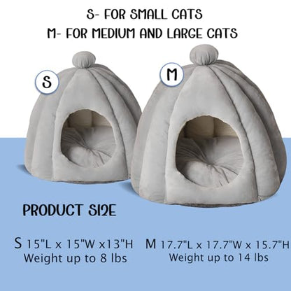 Cat Bed for Indoor Cats - Adorable Cozy Pumpkin Cat Cave with Removable Cushion, Super Soft Pet House Tent for Kittens & Small Pets, Warm & Washable Non-Slip Design(S 15 inch, Light Gray) - style: Grey
