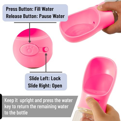 Mr. Pen- Portable Dog Water Bottle, 19 oz, Large, Leak Proof Puppy Water Dispenser with Drinking Feeder for Pets, Outdoor Walking, Hiking, Travel, Not Dishwasher Safe - color: Pink