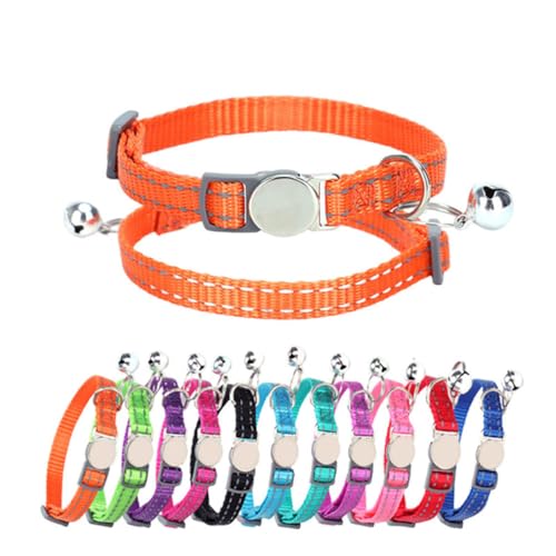 Reflective Cat Collar with Bell, Soft Nylon Break Away Kitten Collar with Bells, Breakaway Dog Collars for XXS Xs Small Tiny Little Girl Pet Dogs, Neck 7-11 Inch Hot Pink - color: Hot Pink
