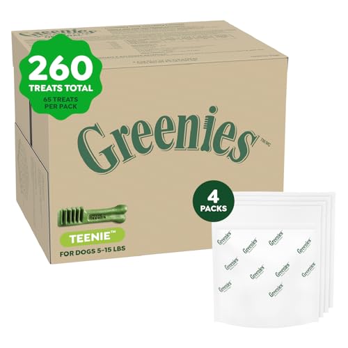 Greenies Veterinarian-Recommended Adult Natural Dental Dog Treats Teenie Size, Original Flavor, (4) 65 ct Packs (260 Treats) - size: 260 Count (Pack of 1)
