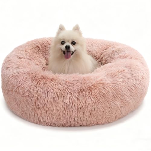 Washable Dog & Cat Bed for Ultra Large Small Medium Size Pet, Calming Donut Round Cute Warming Mat House Supply Indoor, 8 Sized Deal Necessity Essential Furniture for Boy Girl Puppy Kitten kitty - color: Pink, size: Large