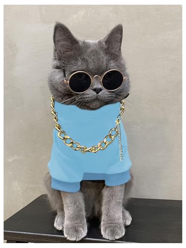 QWINEE 3Pcs Dog Hoodie Cat Apparel Dog Custume Set with Necklace and Sunglasses Pet Clothes for Puppy Small Medium Dogs Cats Light Blue X-Small - color: Light Blue, size: X-Small