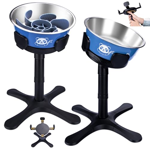 Elevated Slow Feeder Dog Bowl Adjustable Stand,Tilted ABS Base,Fits 5.5-9.5" Bowls, Anti-Spill & Non-Slip, Heavy Duty for Med/Large Dogs(with Stainless Steel Bowls 2 Pack) - size: B -Slow Feeder Insert 2