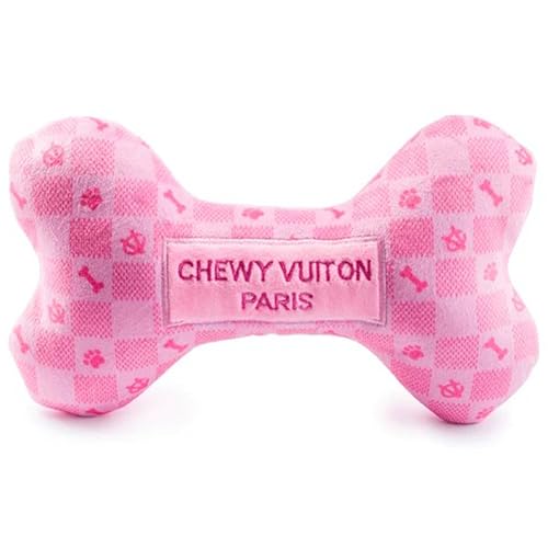 Haute Diggity Dog Chewy Vuiton Bone Plush Squeaky Dog Toy, Soft Durable Designer-Inspired Stuffed Puppy Chew Toys for Small, Medium & Large Dogs, Machine-Washable (Pink Checker) XL - color: Pink Checker Bone, size: X-Large