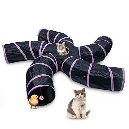 EGETOTA Cat Tunnel for Indoor Cats Large, with Play Ball S-Shape 5 Way Collapsible Interactive Peek Hole Pet Tube Toys, Puppy, Kitty, Kitten, Rabbit (Pink & Black) - color: Pink & Black