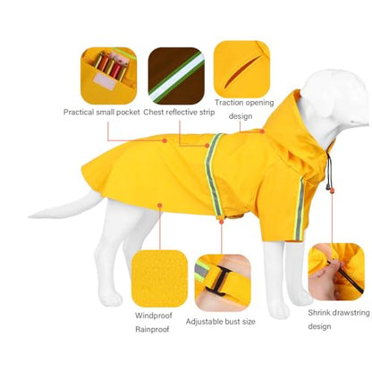 Pet Dog Raincoat Water Repellent Reflective Lightweight with Adjustable Hood for Small Medium Large Dogs (Orange,S)