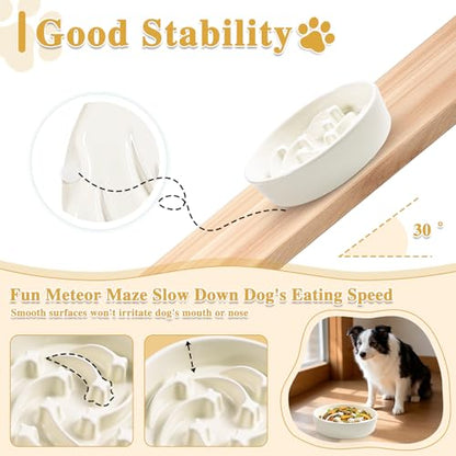 Ceramic Slow Feeder Dog Bowls, 1.5 Cups Dog Food Dish for Medium and Large Breed, Puzzle Dog Food Bowl for Fast Eater, 28OZ, 8.15 inch(Beige) - color: Beige-L