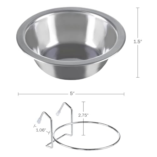 Set of 2 Stainless-Steel Dog Bowls - Cage, Kennel, and Crate Hanging Pet Bowls for Food and Water - 8oz Each and Dishwasher Safe by PETMAKER, Silver - size: 8oz