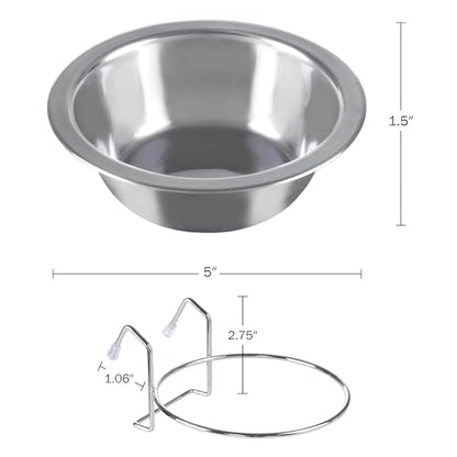 Set of 2 Stainless-Steel Dog Bowls - Cage, Kennel, and Crate Hanging Pet Bowls for Food and Water - 8oz Each and Dishwasher Safe by PETMAKER, Silver - size: 8oz