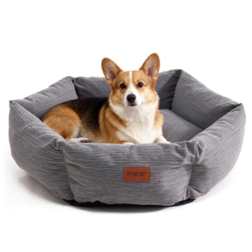 Medium Dog Bed, 30 Inch Washable Corduroy Dog Bed with Removable Cover & Anti-Slip Bottom, Durable Comfort for Medium to Large Dogs up to 45 lbs (Gray) - color: Gray, size: 30x30x8 inches