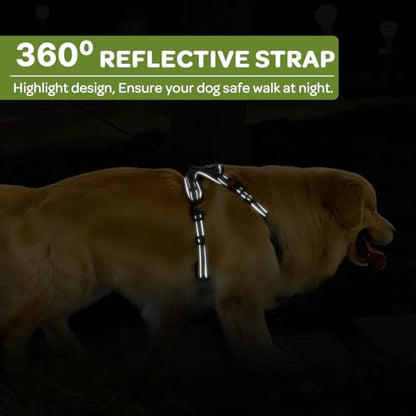 Plaid Dog Harness for Large Dogs, Reflective No Pull Adjustable Pet Vest with Front Clip, Leash, Easy Control Handle and Seat Belt, Army Green, XL - color: Army-Green, size: X-Large