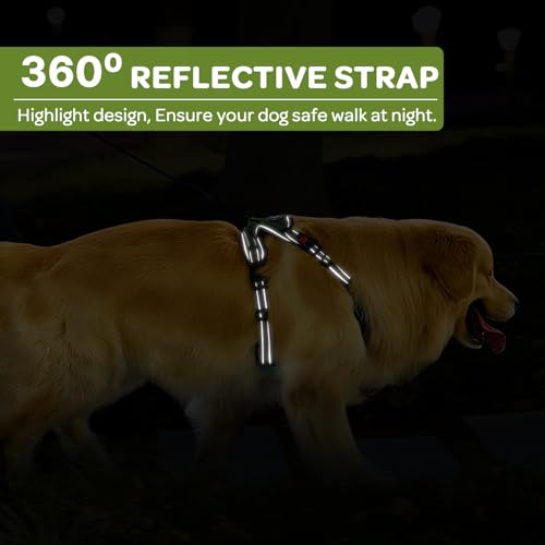 Plaid Dog Harness for Large Dogs, Reflective No Pull Adjustable Pet Vest with Front Clip, Leash, Easy Control Handle and Seat Belt, Army Green, L - color: Army-Green, size: Large
