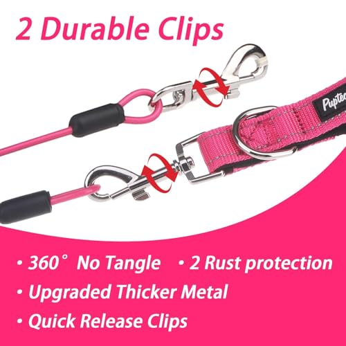 PUPTECK Chew Proof Dog Leash with Detachable Short Leashes Padded Handle Reflective, Heavy Duty Steel Cable Lead for Small Medium Large Dogs Training Walking, Hot Pink 4.9ft - color: Hot Pink