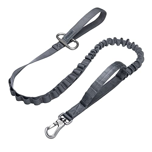 EXCELLENT ELITE SPANKER Tactical Bungee Dog Leash Military Adjustable Dog Leash Quick Release Elastic Leads Rope with 2 Control Handle（Grey - color: Grey