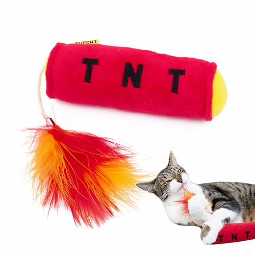 Cat Toy TNT, Cat Toys for Indoor Cats, Kitten Toys, Catnip Toys for Cats of All Breeds with Dangle Feathers and Jingle Sound - Kicking, Biting, Chewing - color: TNT, size: 1-Pack