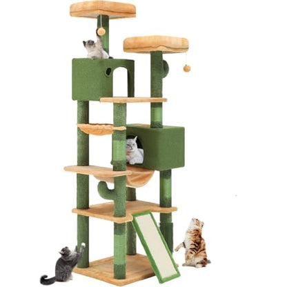 YITAHOME 193 cm Tall Cactus Cat Tower for Large Cats,76 inch Heavy Duty Cat Tree for Indoor Large Adult Big Cats Maine Coon Cat Tree Tower with Scratching Post, Hammock, Cat Condo, Cactus Green - style: Cactus